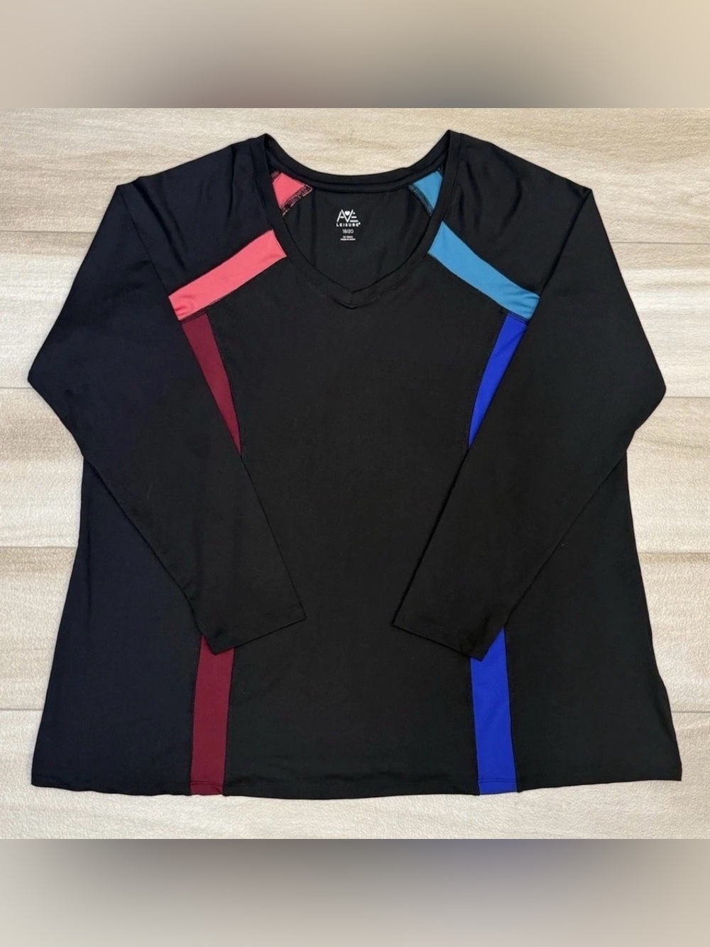 Ave Leisure Women Long Sleeve Tee Plus 18 / 20 Black Performance Top ThumbHoles